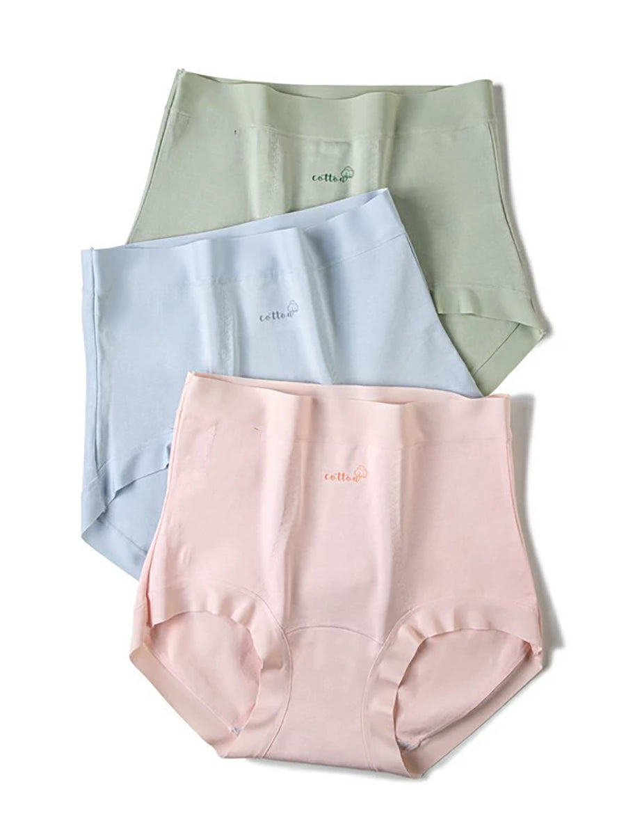 6 Pieces Women High Waist Pure Color Cotton Underwear
