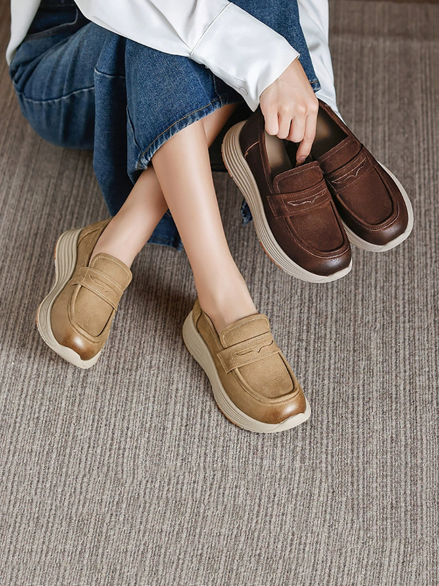 Women Vintage Autumn Genuine Leather Platform Shoes