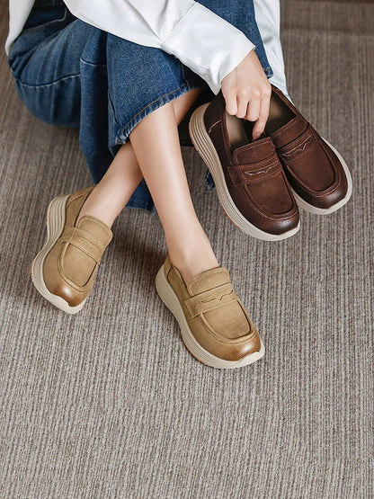 Women Vintage Autumn Genuine Leather Platform Shoes