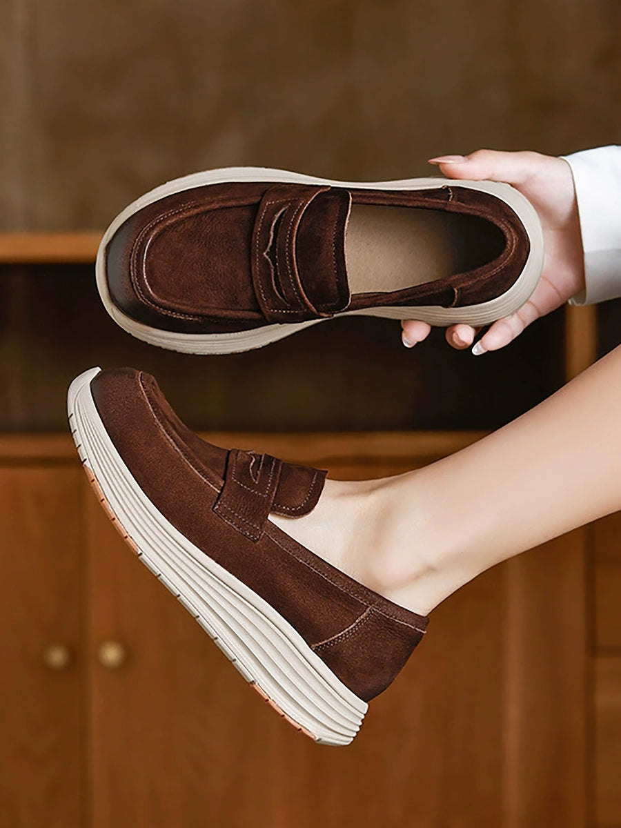 Women Vintage Autumn Genuine Leather Platform Shoes