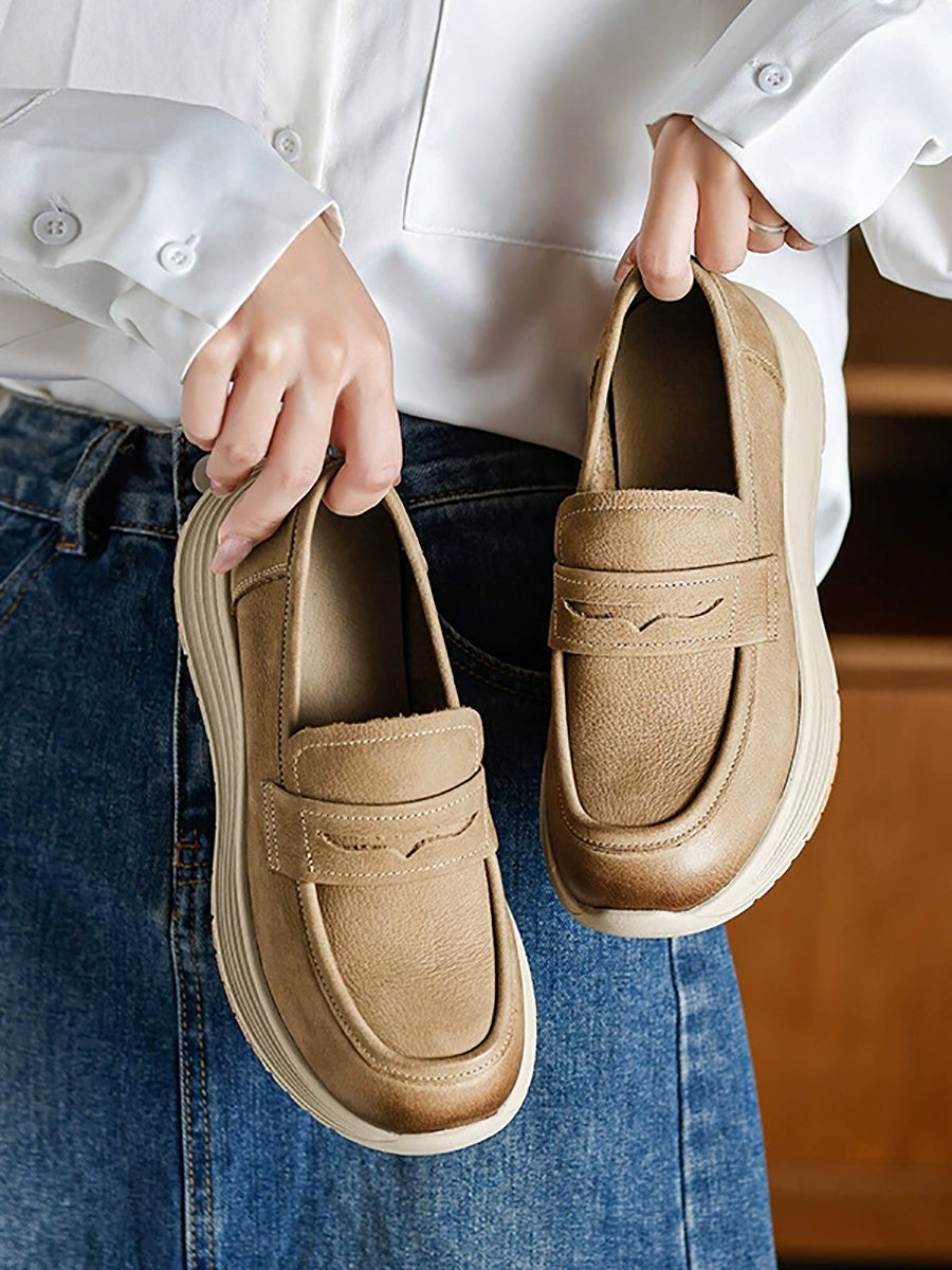 Women Vintage Autumn Genuine Leather Platform Shoes