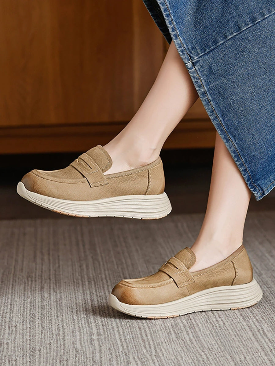 Women Vintage Autumn Genuine Leather Platform Shoes