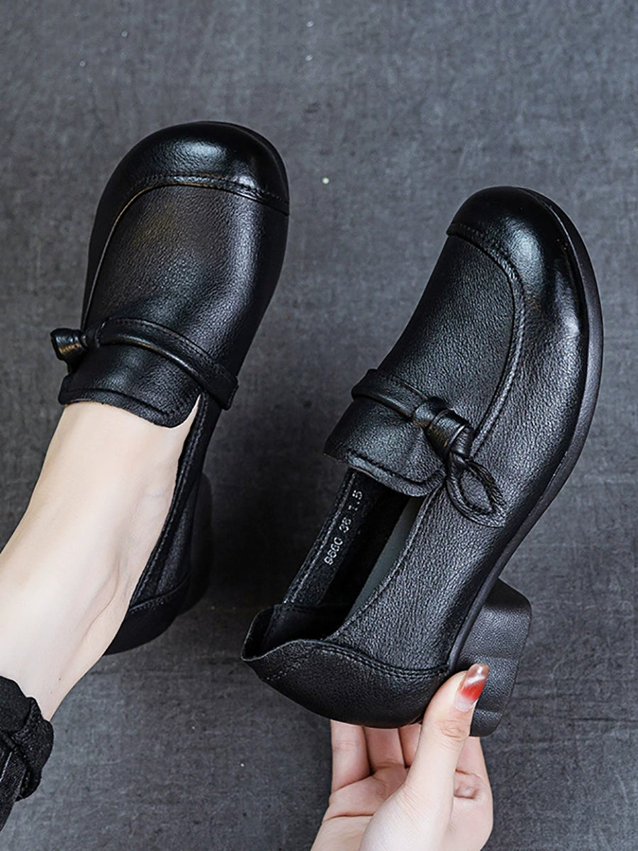 Women Vintage Genuine Leather Mid-Heel Shoes