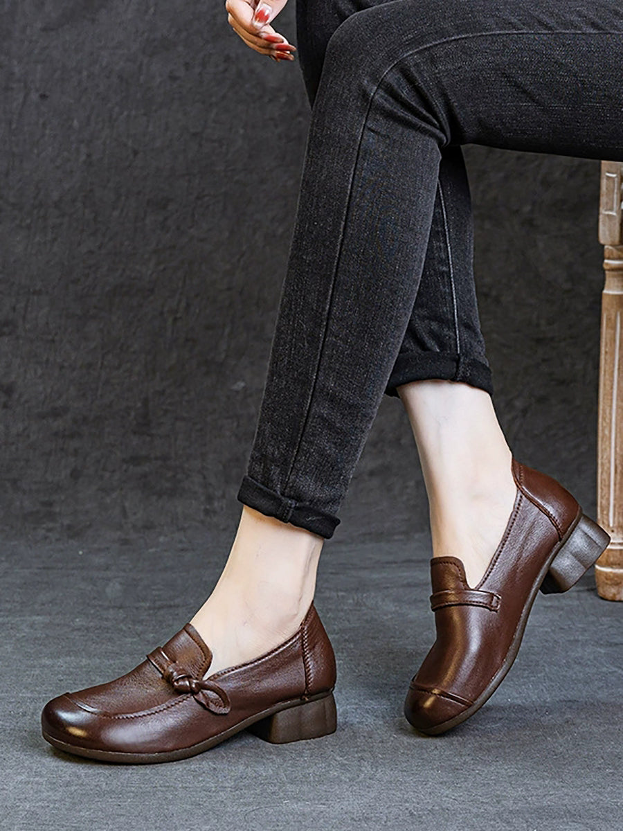 Women Vintage Genuine Leather Mid-Heel Shoes