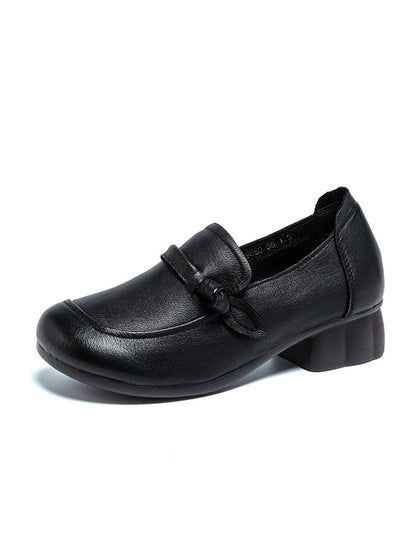 Women Vintage Genuine Leather Mid-Heel Shoes