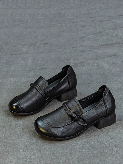Women Vintage Genuine Leather Mid-Heel Shoes