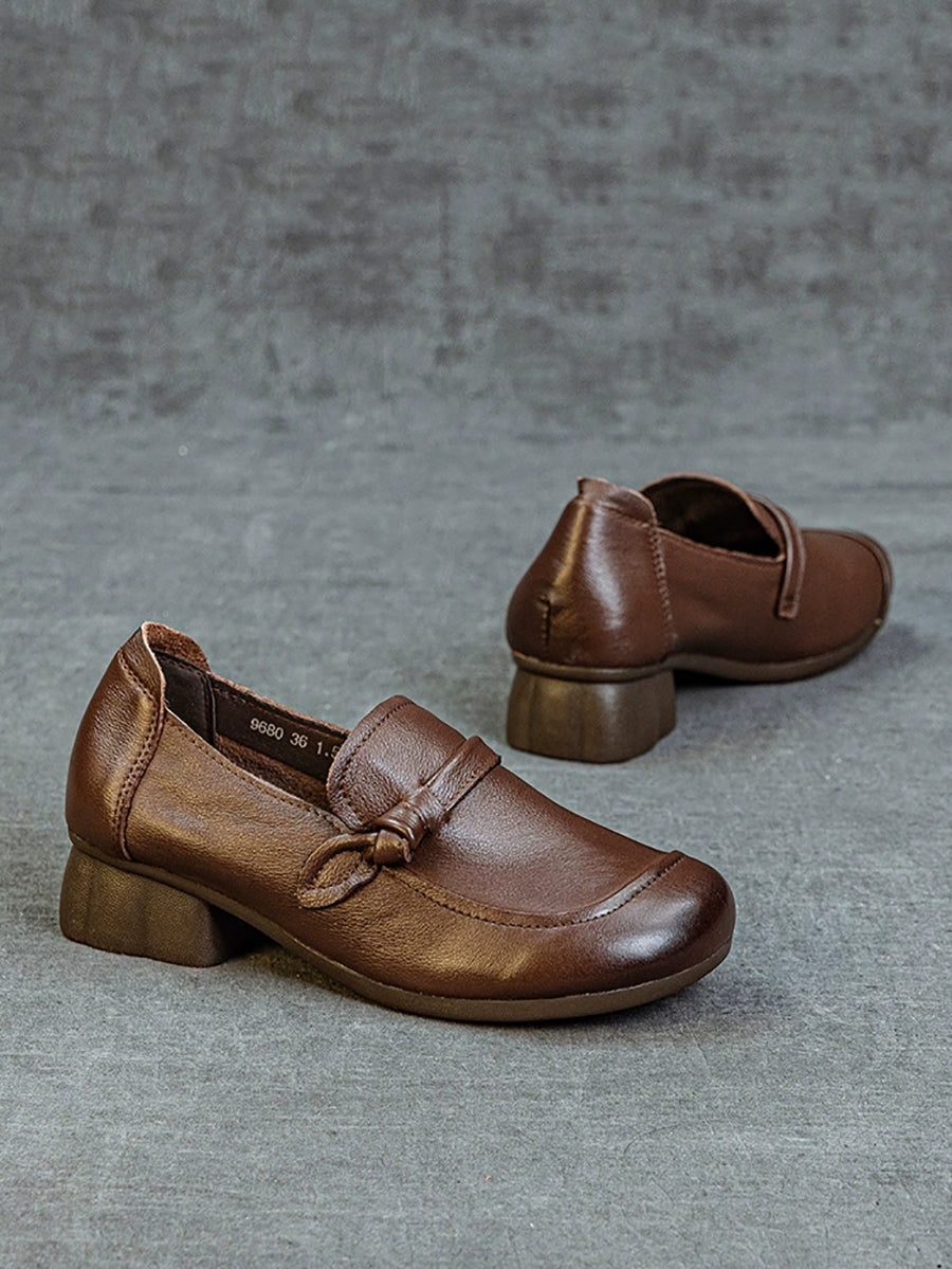 Women Vintage Genuine Leather Mid-Heel Shoes