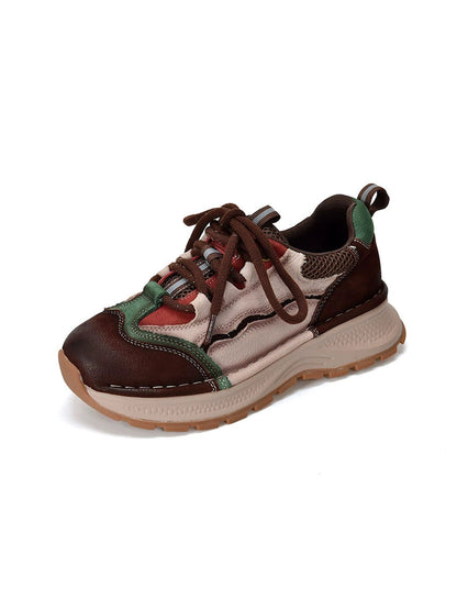 Women Retro Colorblock Leather Sport Platform Shoes
