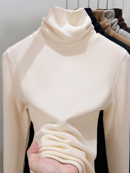 Women Autumn Casual Pure Color Turtleneck Bottom Blouse