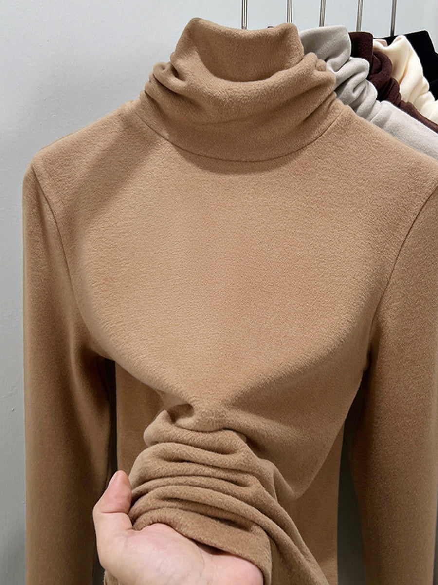 Women Autumn Casual Pure Color Turtleneck Bottom Blouse