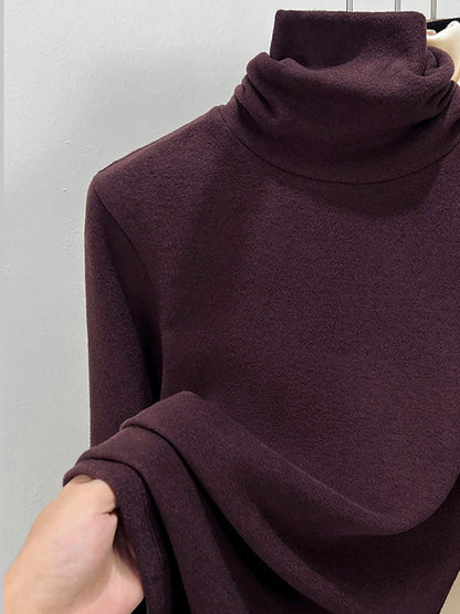 Women Autumn Casual Pure Color Turtleneck Bottom Blouse