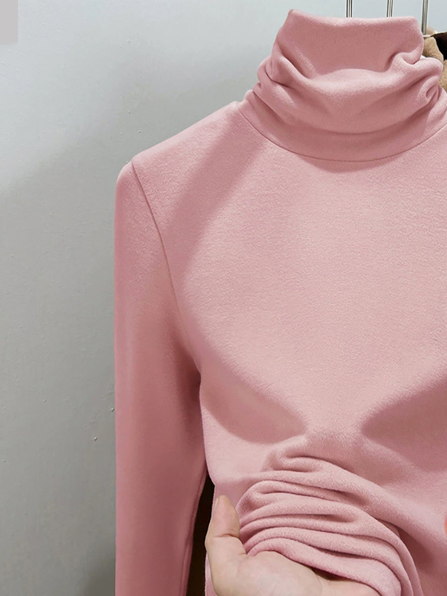 Women Autumn Casual Pure Color Turtleneck Bottom Blouse