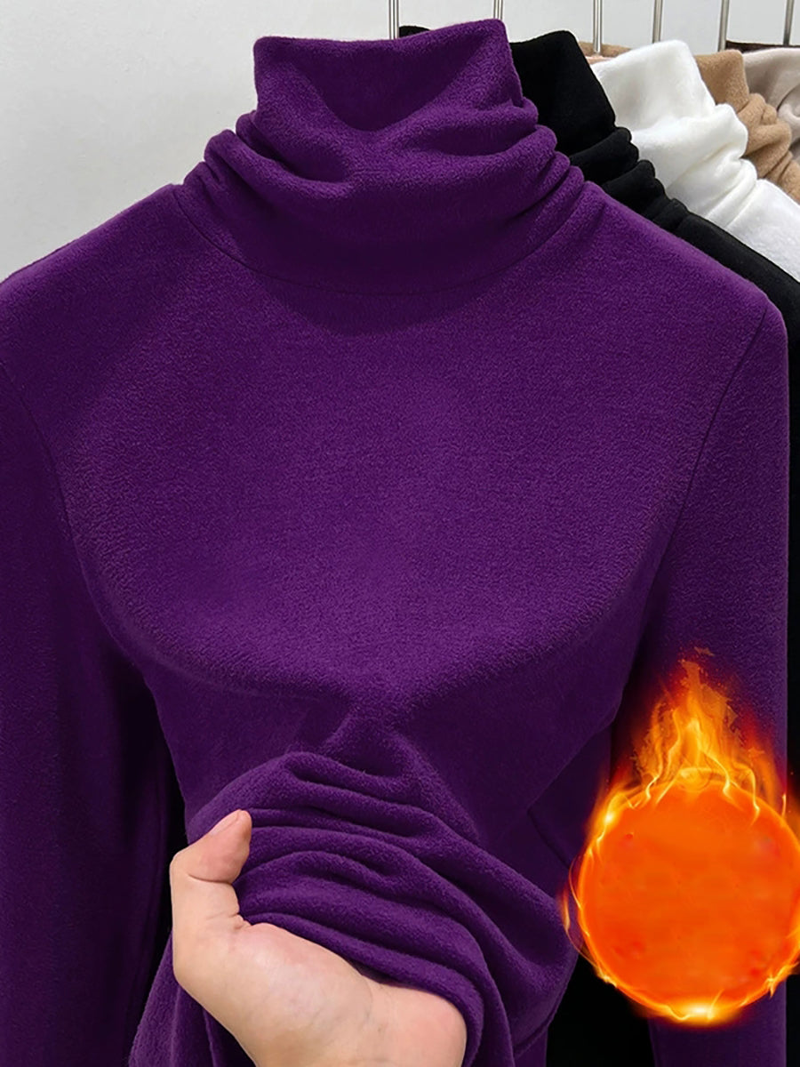 Women Autumn Casual Pure Color Turtleneck Bottom Blouse