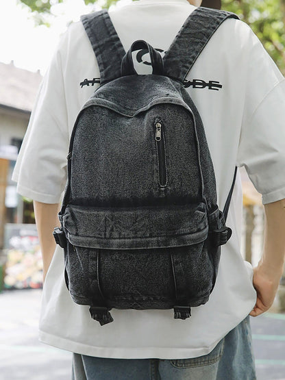 Women Pure Color Denim Large Capacity Backpack