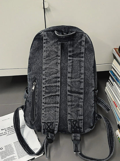 Women Pure Color Denim Large Capacity Backpack