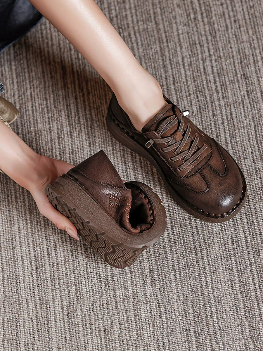 Women Casual Genuine Leather Spliced Flat Shoes