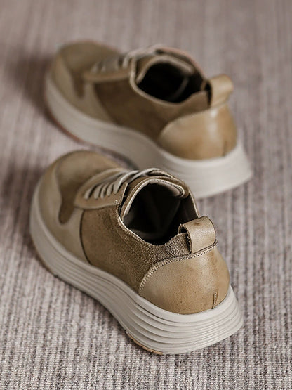 Women Autumn Colorblock Leather Flat Sport Shoes
