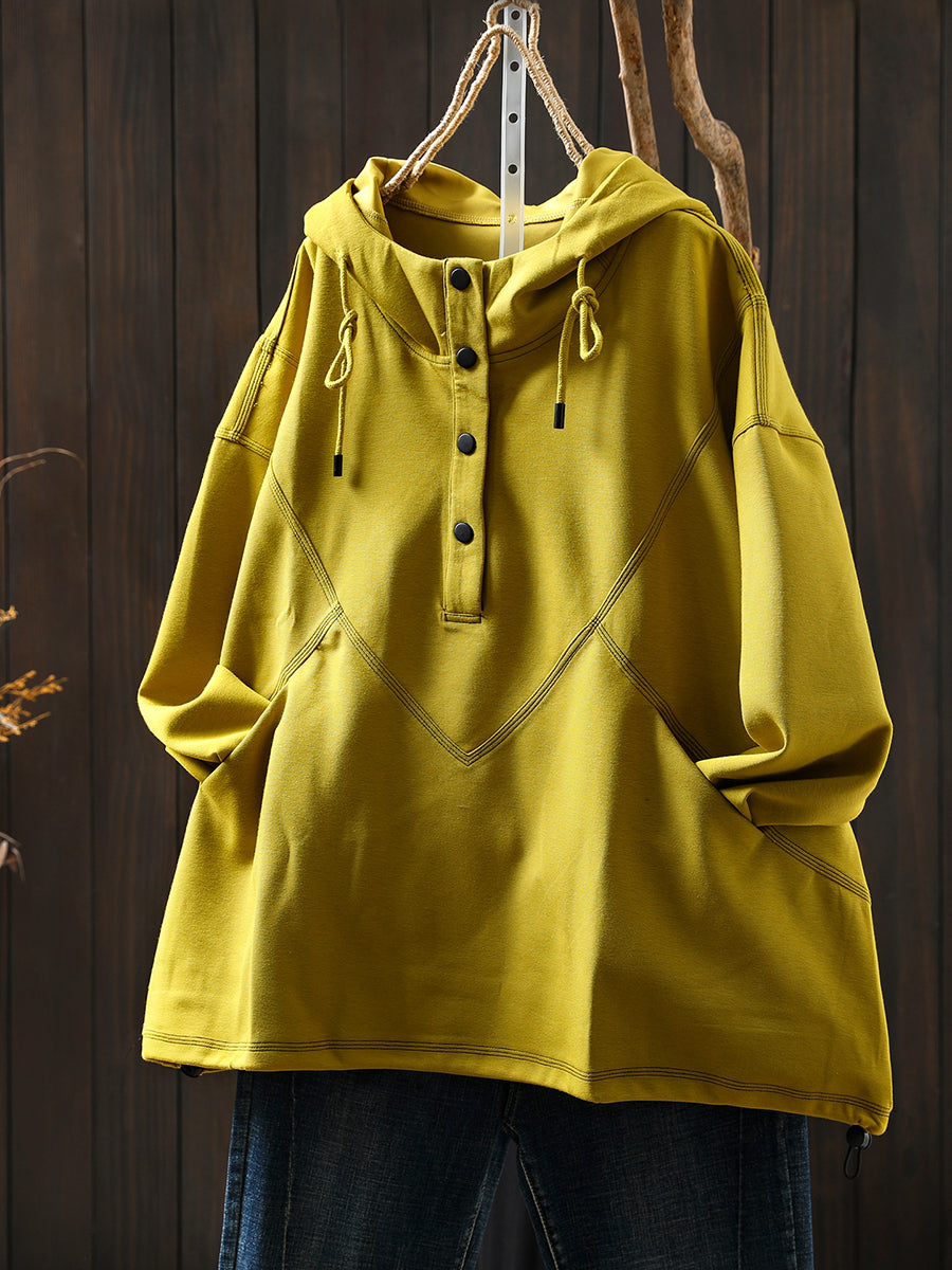 Women Autumn Casual Cotton Pure Color Hoodie