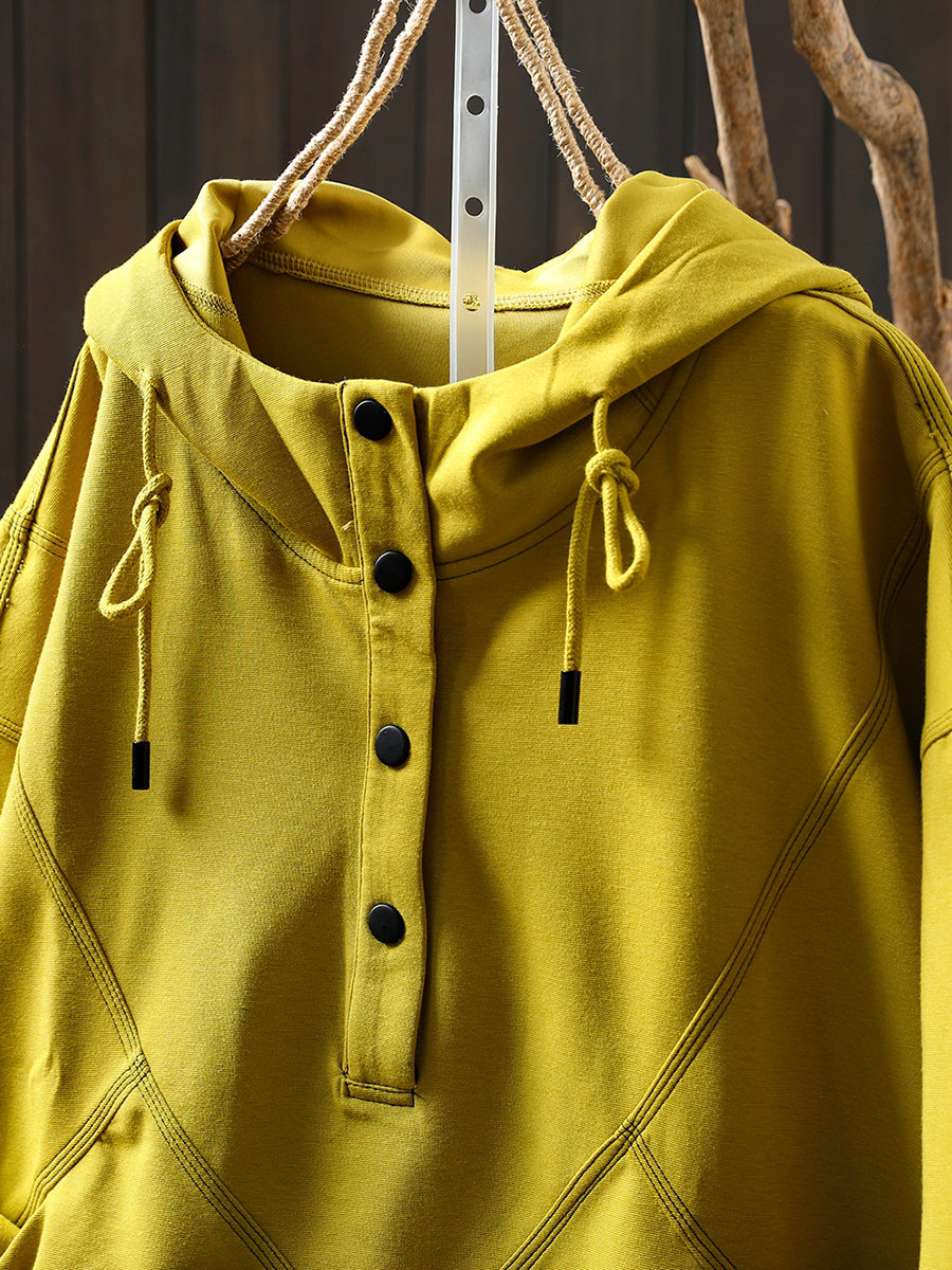 Women Autumn Casual Cotton Pure Color Hoodie