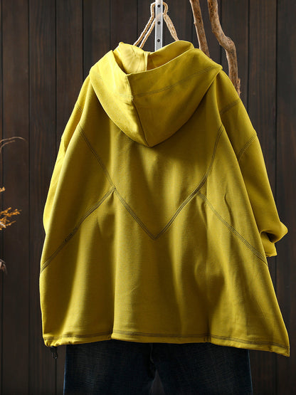 Women Autumn Casual Cotton Pure Color Hoodie