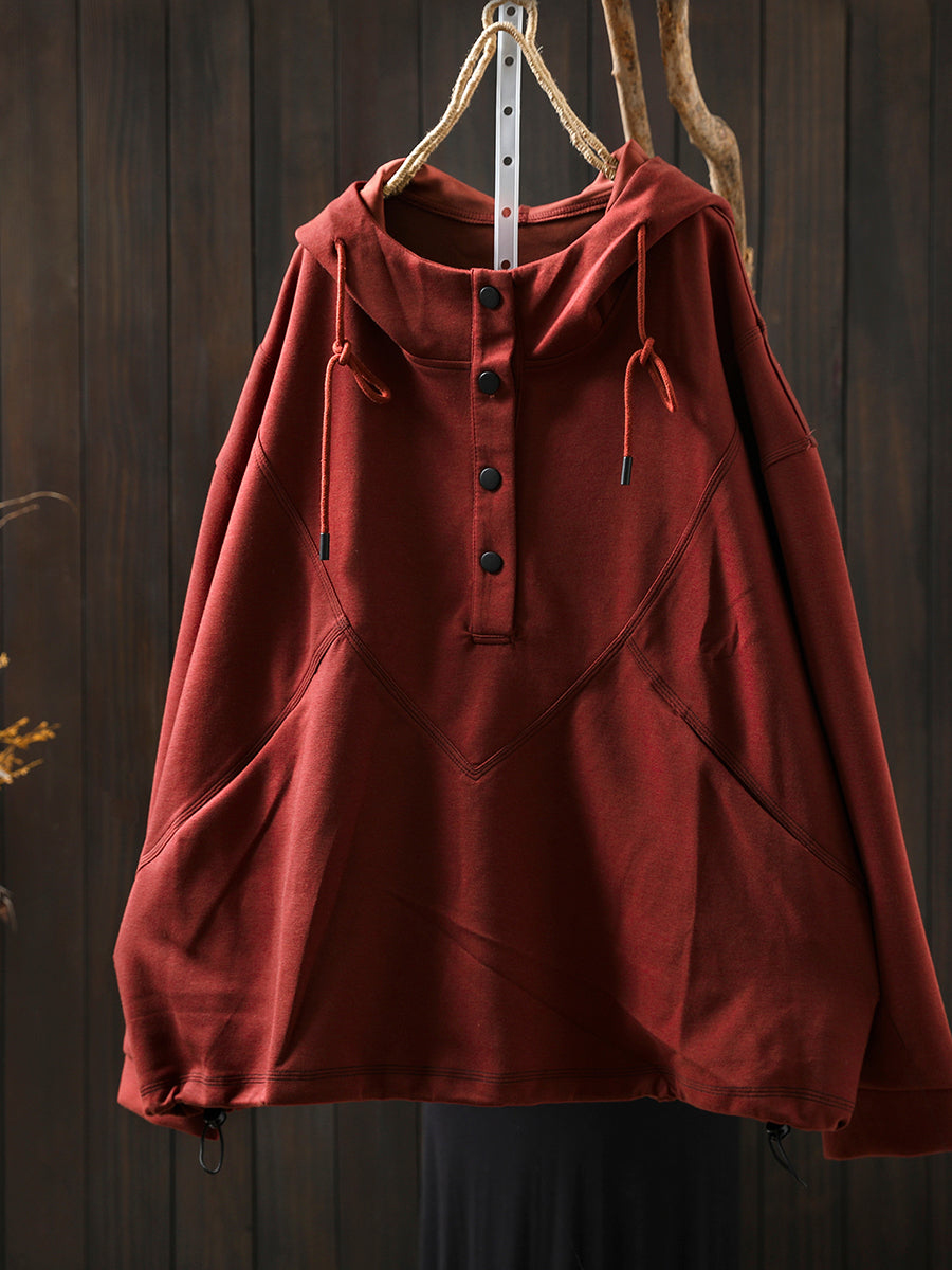 Women Autumn Casual Cotton Pure Color Hoodie