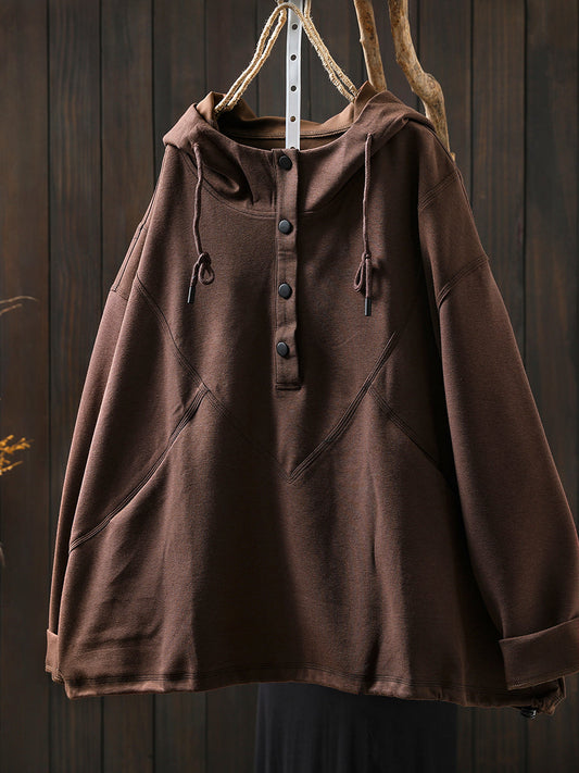 Women Autumn Casual Cotton Pure Color Hoodie