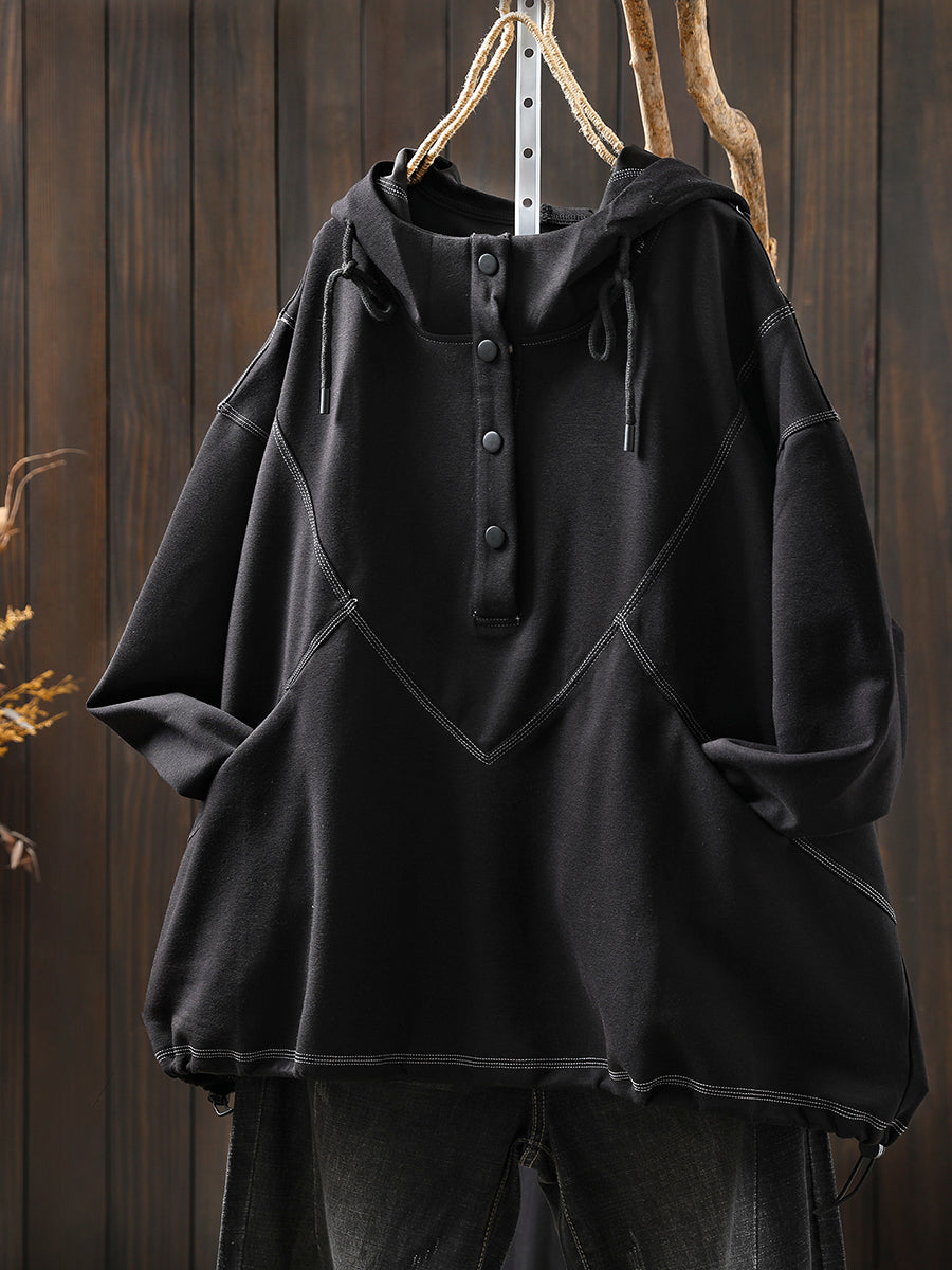 Women Autumn Casual Cotton Pure Color Hoodie