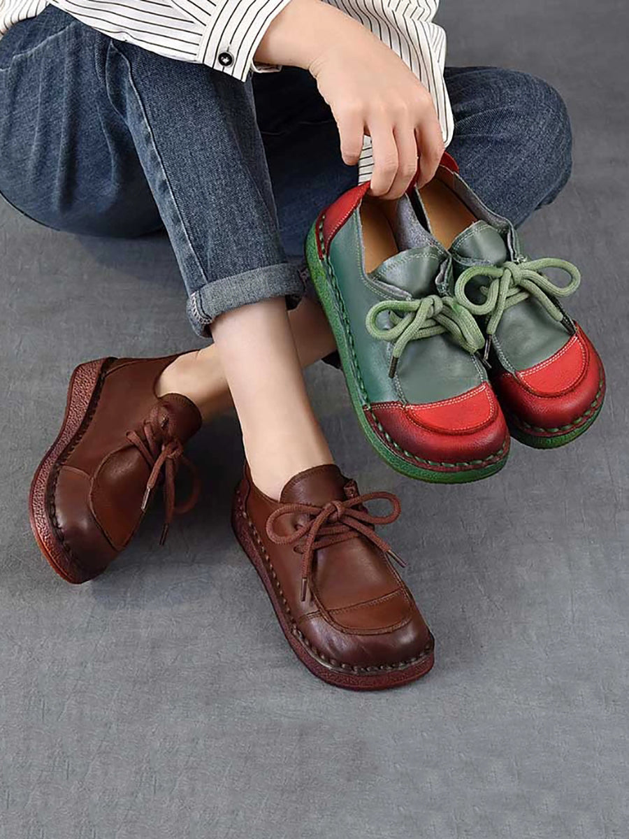 Women Autumn Vintage Soft Leather Mid Heel Shoes