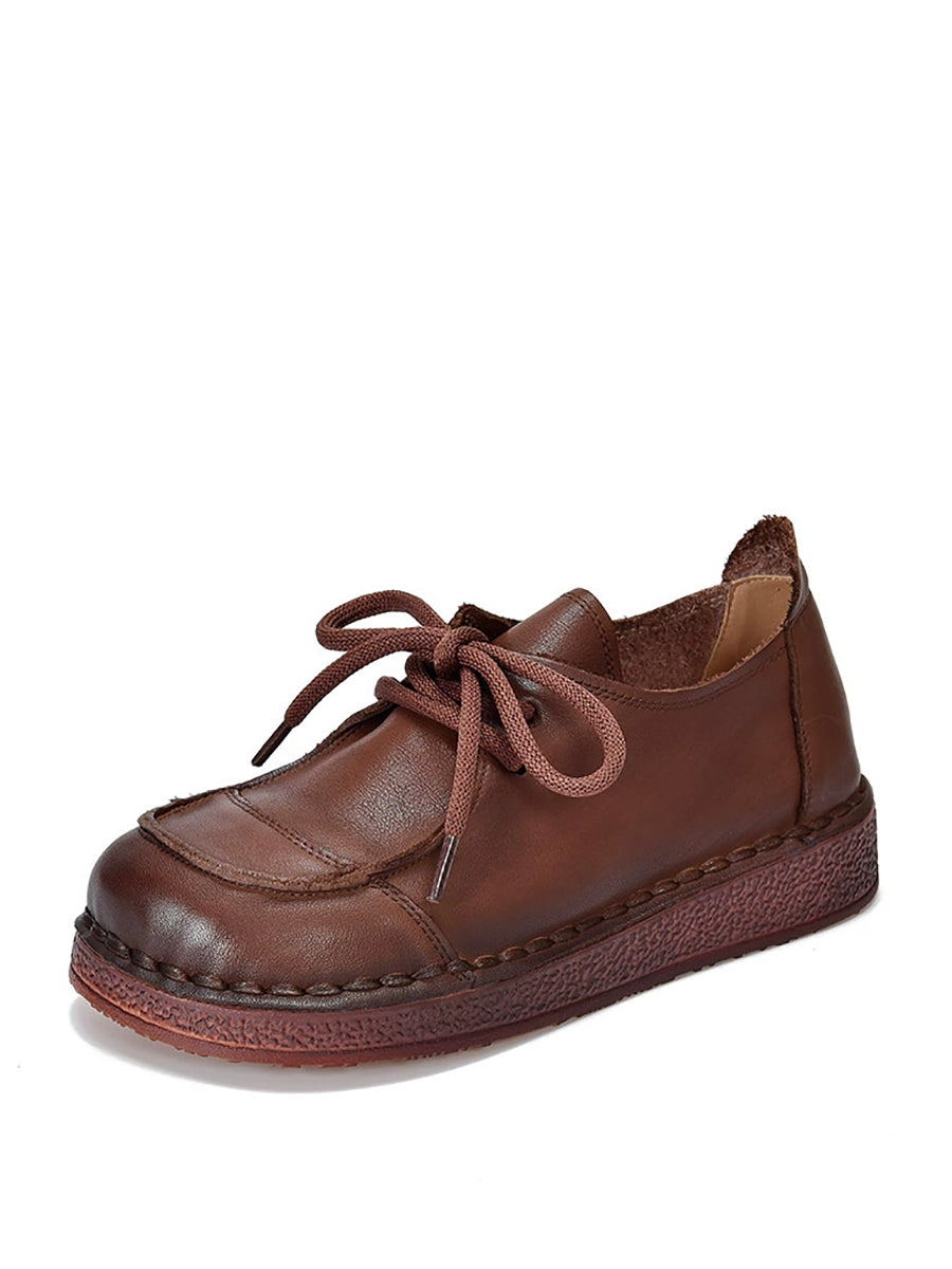 Women Autumn Vintage Soft Leather Mid Heel Shoes