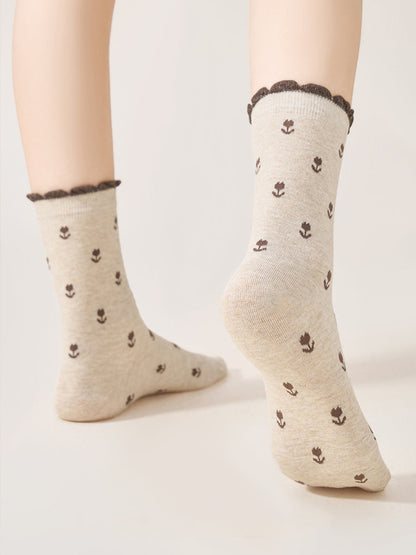 5 Pairs Women Vintage Floral Cotton Socks
