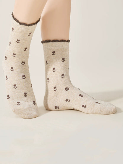 5 Pairs Women Vintage Floral Cotton Socks