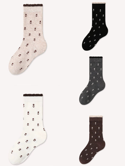 5 Pairs Women Vintage Floral Cotton Socks