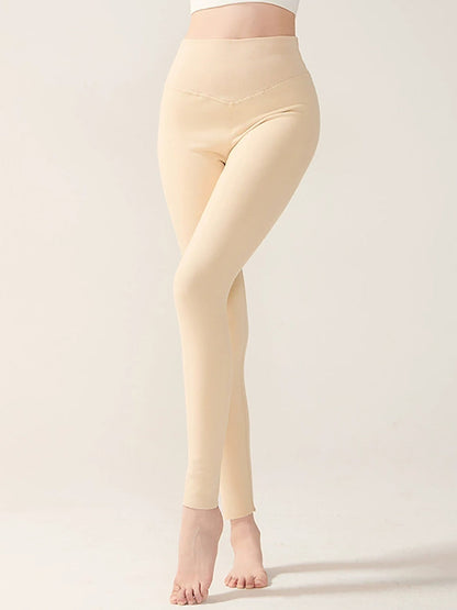 Women Autumn Warm Pure Color High Waist Leggings