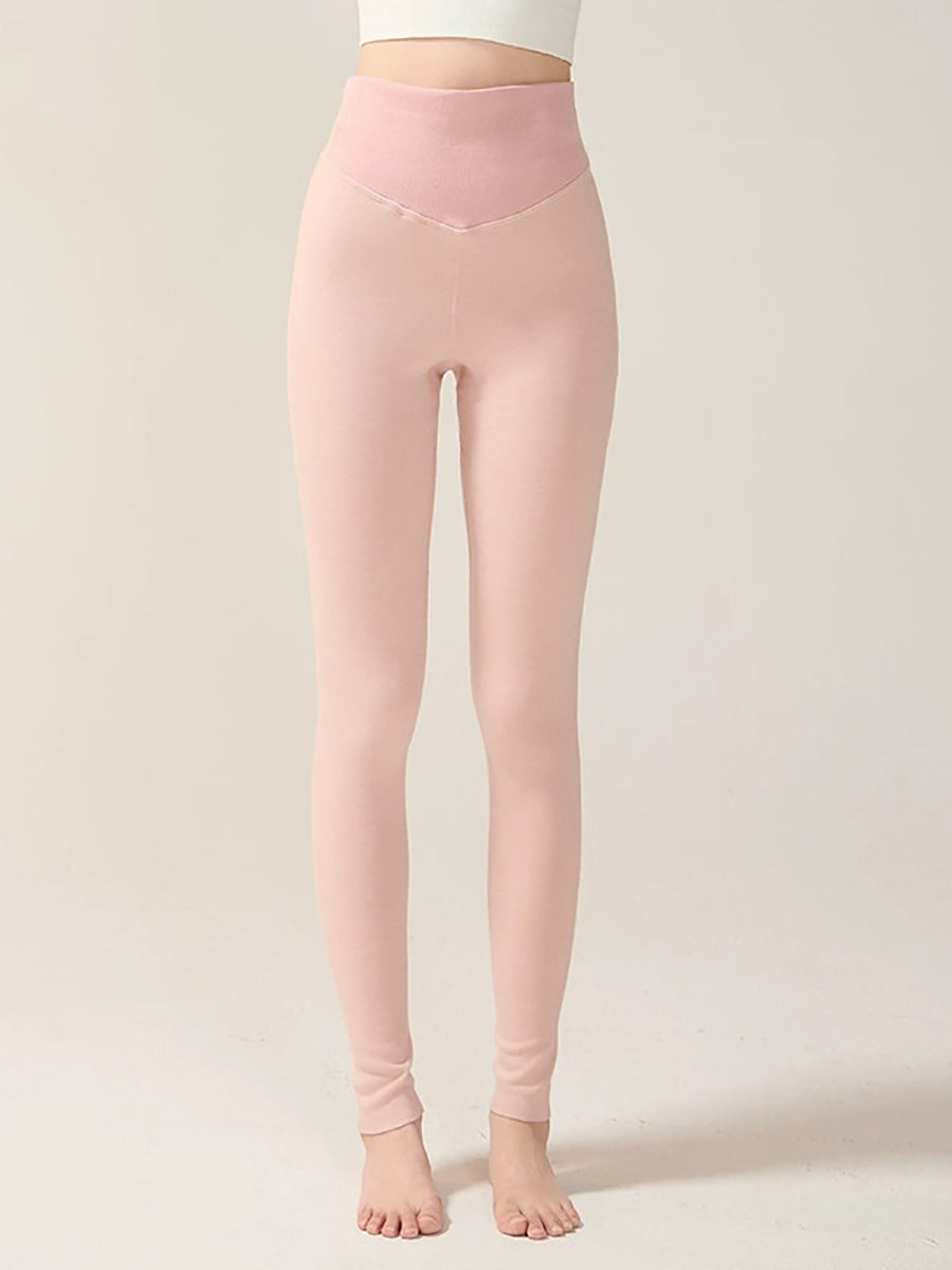 Women Autumn Warm Pure Color High Waist Leggings
