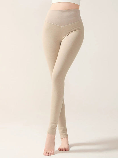 Women Autumn Warm Pure Color High Waist Leggings