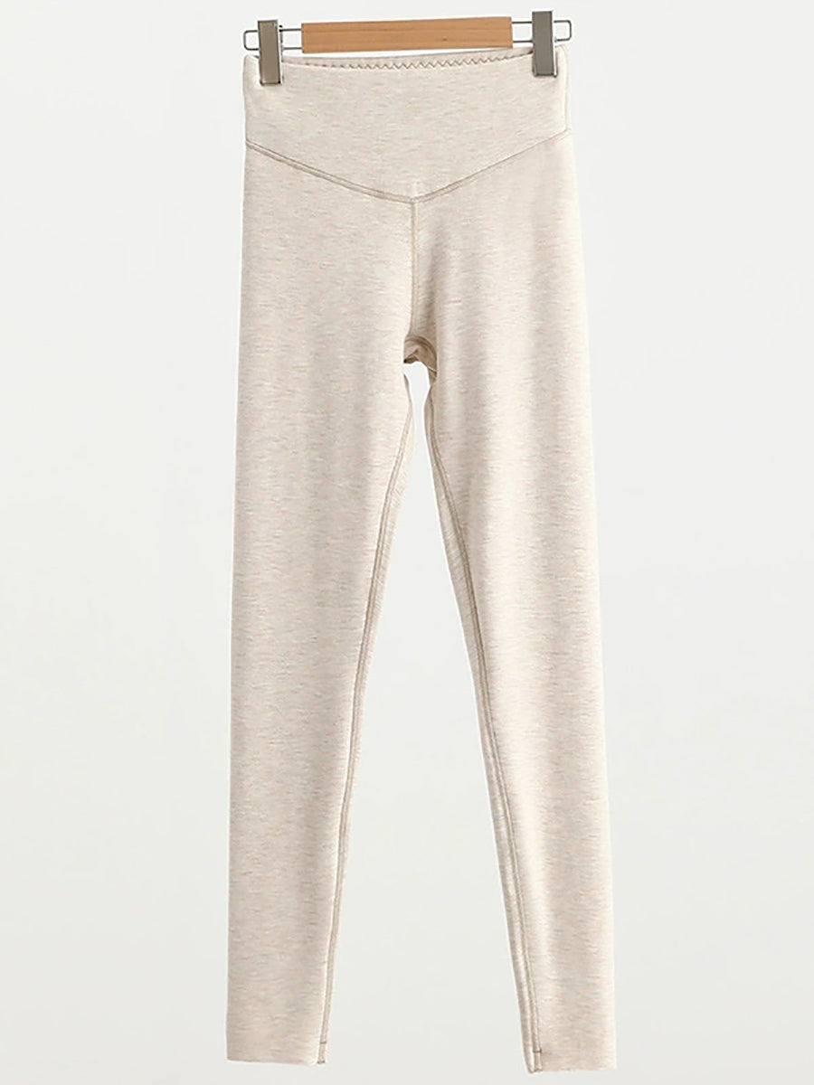 Women Autumn Warm Pure Color High Waist Leggings