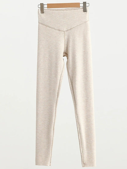 Women Autumn Warm Pure Color High Waist Leggings