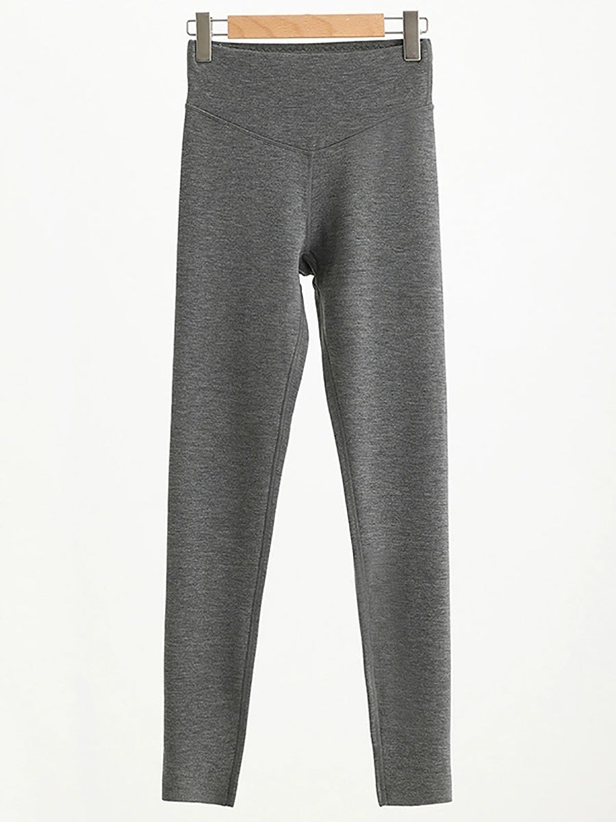 Women Autumn Warm Pure Color High Waist Leggings