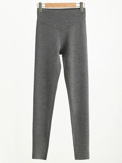 Women Autumn Warm Pure Color High Waist Leggings