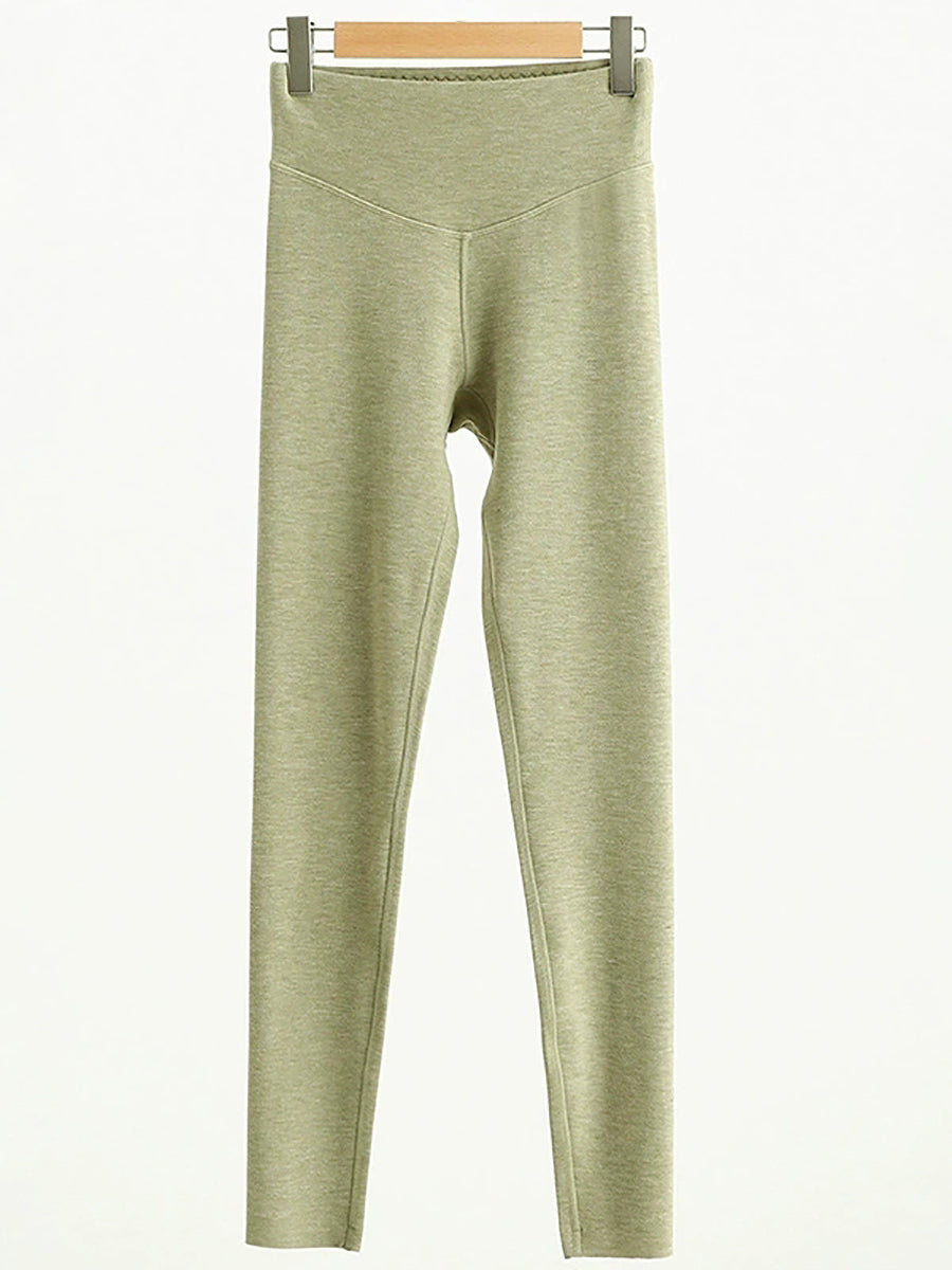 Women Autumn Warm Pure Color High Waist Leggings