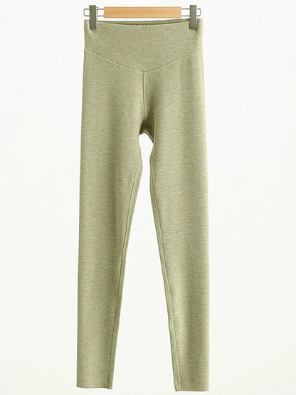 Women Autumn Warm Pure Color High Waist Leggings