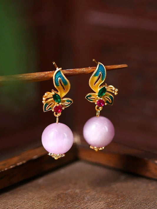 Ethnic Purple Lithium Crystal Butterfly Earrings