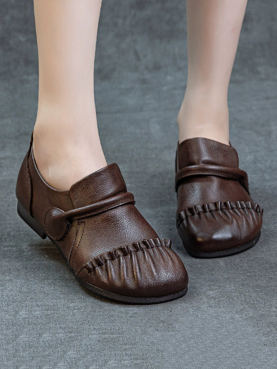 Women Vintage Genuine Leather Spliced Low Heel Shoes