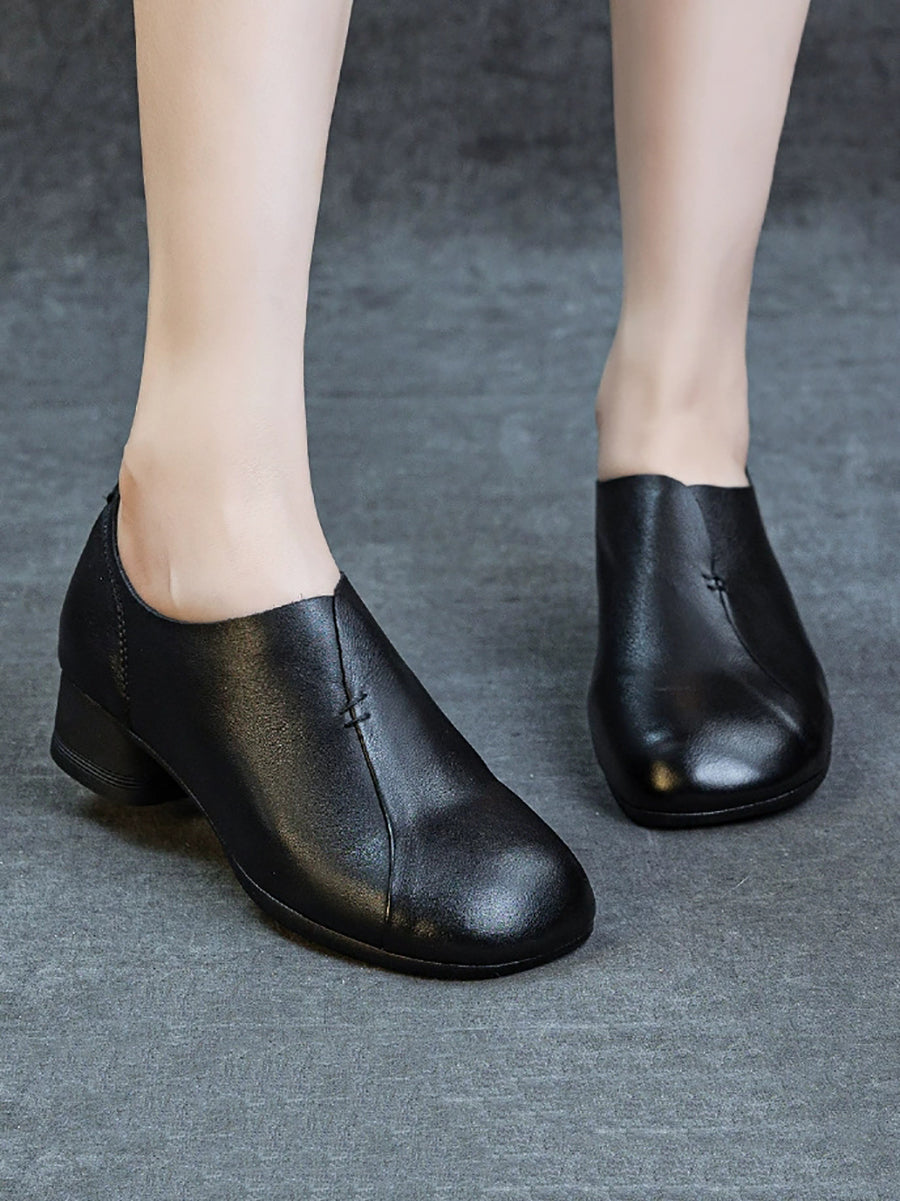 Women Vintage Genuine Leather Mid Heel Shoes