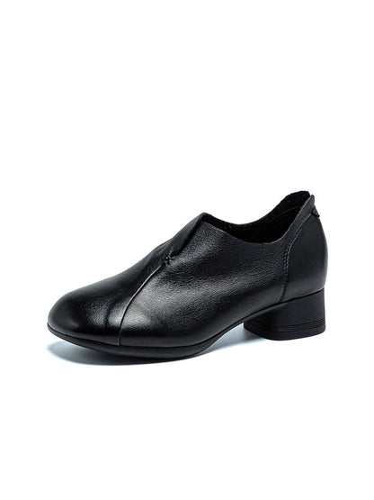 Women Vintage Genuine Leather Mid Heel Shoes