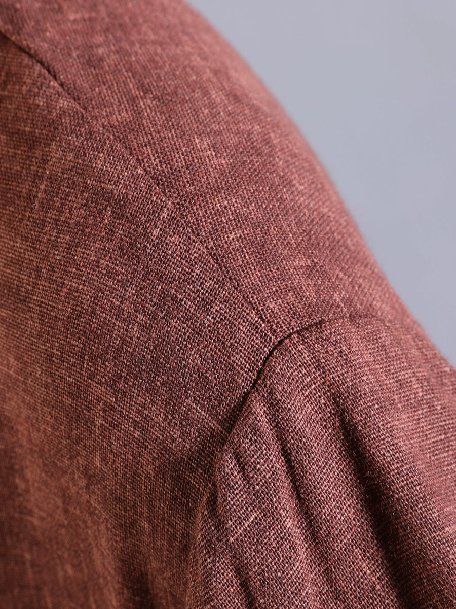 Women Autumn Pure Color Turn-down Collar 100%Cotton Dress