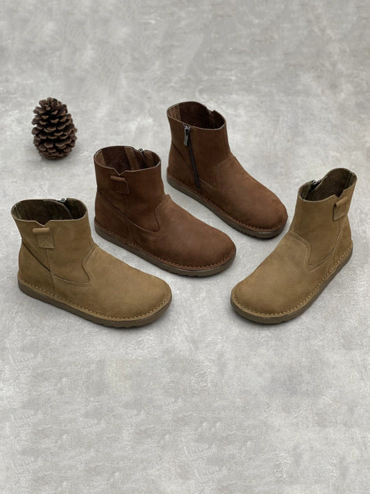 Women Vintage Genuine Leather Flat Ankle Boots