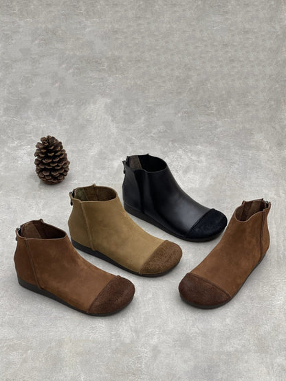 Women Autumn Vintage Leather Spliced Ankle Boots