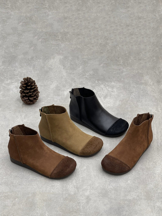 Women Autumn Vintage Leather Spliced Ankle Boots