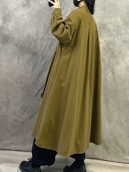 Women Autumn Pure Color Turn-down Collar Long Coat